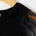 Mommy and Me 95% Cotton Rib Knit Spliced Mesh Long-sleeve Bodycon Dress Black image 4