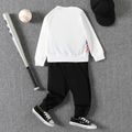 2pcs Kid Boy Ball Painting Print Pullover Sweatshirt and Black Pants Set White