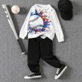 2pcs Kid Boy Ball Painting Print Pullover Sweatshirt and Black Pants Set White image 1