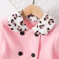 Kid Girl Leopard Print Splice Double Breasted Coat Pink