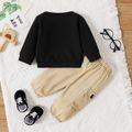 2pcs Baby Boy/Girl Long-sleeve Letter Print Sweatshirt and Flap Pocket Cargo Pants Set Black image 2