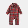 Family Matching Long-sleeve Red Plaid Button Front Shirt Dresses and Polo Shirts Sets Red image 5