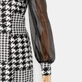 Black Houndstooth Spliced Mesh Puff-sleeve Bodycon Dress for Mom and Me BlackandWhite