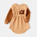 Family Matching Letter Embroidered Colorblock Textured Drop Shoulder Long-sleeve Dresses and Sweatshirts Sets ColorBlock