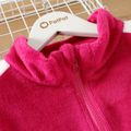 2pcs Kid Girl Colorblock Stand Collar Fuzzy Sweatshirt and Pants Set Deep Magenta image 3