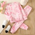 2pcs Kid Girl Tie Dyed Textured Pullover Sweatshirt and Pants Set Pink image 1