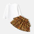 L.O.L. SURPRISE! 2pcs Toddler Girl Characters Long-sleeve Tee and Leopard Print Layered Skirt Set White image 3