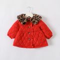 Baby Girl Leopard Fuzzy Collar Thermal Quilted Long-sleeve Coat Red image 1