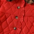 Baby Girl Leopard Fuzzy Collar Thermal Quilted Long-sleeve Coat Red image 3