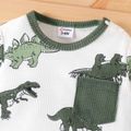 قطعتان من رومبير للأطفال الرضع بأكمام طويلة وطبعة الديناصورات بأكمام طويلة مع طقم قبعة العمري الأخضر image 3
