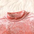 Kid Girl Solid Color Mock Neck Velvet Long-sleeve Tee Pink image 3
