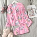 2pcs Kid Girl Unicorn Rainbow Print Long-sleeve Tee and Pants Pajamas Sleepwear Set Pink image 5
