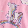 2pcs Kid Girl Unicorn Rainbow Print Long-sleeve Tee and Pants Pajamas Sleepwear Set Pink image 4
