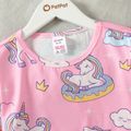 2pcs Kid Girl Unicorn Rainbow Print Long-sleeve Tee and Pants Pajamas Sleepwear Set Pink image 2