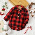 Christmas Baby Boy Red Plaid Long-sleeve Button Front Romper with Pocket redblack image 1