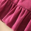 2pcs Kid Girl Floral Print Long-sleeve Tee and Bowknot Design Ruffled Suspender Skirt Set Hot Pink image 4