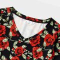 Family Matching Short-sleeve Allover Red Rose Floral Print Twist Knot Bodycon Dresses and Colorblock T-shirts Sets redblack image 3
