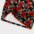 Family Matching Short-sleeve Allover Red Rose Floral Print Twist Knot Bodycon Dresses and Colorblock T-shirts Sets redblack image 5