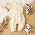 Baby Girl Solid Corduroy Ruffle Trim Overalls OffWhite image 1