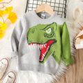 Toddler Boy Playful Dinosaur Patern Colorblock Knit Sweater Grey