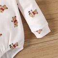 Baby Boy Allover Bear Print Long-sleeve Waffle Textured Romper Almond Beige