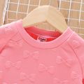 Toddler Girl Bowknot Textured Mesh Splice Pink Sweatshirt Dress Pink image 3