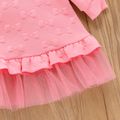 Toddler Girl Bowknot Textured Mesh Splice Pink Sweatshirt Dress Pink image 5