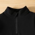 2pcs Baby Girl Letter Embroidered Black Long-sleeve Zipper Sweatshirt and Sweatpants Set Black image 3