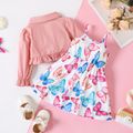 2pcs Baby Girl 100% Cotton Long-sleeve Ruffle Jacket and Allover Butterfly Print Cami Dress Set DirtyPink