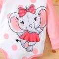 2pcs Baby Boy/Girl Elephant Print Long-sleeve Romper with Hat Set Pink image 4