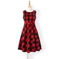 Family Matching Red Plaid Belted Tank Dresses and Spliced Long-sleeve Polo Shirts Sets ColorBlock image 2