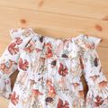Baby Girl Allover Animal Print Ruffle Collar Flare-sleeve Jumpsuit Apricot image 3