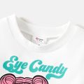 L.O.L. SURPRISE! 2pcs Kid Girl Letter Print Sweatshirt and Plaid/Pink BowDesign Smocked Skirt Set White image 3