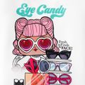 L.O.L. SURPRISE! 2pcs Kid Girl Letter Print Sweatshirt and Plaid/Pink BowDesign Smocked Skirt Set White image 4