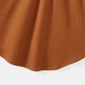 Polka Dot Mesh Long-sleeve Spliced Rib Knit V Neck Button Front Dress for Mom and Me Khaki image 5