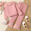 2pcs Kid Girl Fleece Splice Doll Collar Pink Jacket and Flared Pants Set Pink image 4