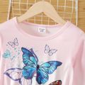 Kid Girl Butterfly Print Irregular Hem Long-sleeve Dress Pink