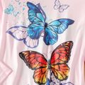 Kid Girl Butterfly Print Irregular Hem Long-sleeve Dress Pink