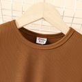 2pcs Kid Girl Solid Color Long-sleeve Dress amd Leopard Print Fleece Vest Set Apricot brown image 4
