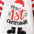 Christmas 2pcs Baby Boy Letter Print Striped Long-sleeve Jumpsuit with Hat Set REDWHITE image 3