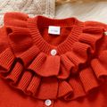 Baby Girl Solid Knitted Layered Ruffle Trim Long-sleeve Button Front Cardigan Sweater Red image 3