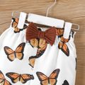 2pcs Baby Girl Polka Dot Mesh Long-sleeve Spliced Rib Knit Crop Top and Allover Butterfly Print Pants Set Brown image 5