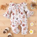 Baby Girl Allover Animal Print Ruffle Collar Flare-sleeve Jumpsuit Apricot image 2