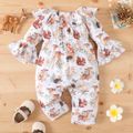 Baby Girl Allover Animal Print Ruffle Collar Flare-sleeve Jumpsuit Apricot image 1