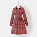 Family Matching Long-sleeve Red Plaid Button Front Shirt Dresses and Polo Shirts Sets Red image 3
