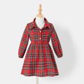 Family Matching Long-sleeve Red Plaid Button Front Shirt Dresses and Polo Shirts Sets Red image 4