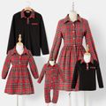 Family Matching Long-sleeve Red Plaid Button Front Shirt Dresses and Polo Shirts Sets Red image 1