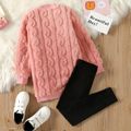 2pcs Kid Girl Pink Fleece Sweatshirt and Black Leggings Set ColorBlock