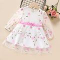 Toddler Girl 3D Floral Mesh Layered Embroidered Long-sleeve White Dress White