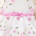 Toddler Girl 3D Floral Mesh Layered Embroidered Long-sleeve White Dress White